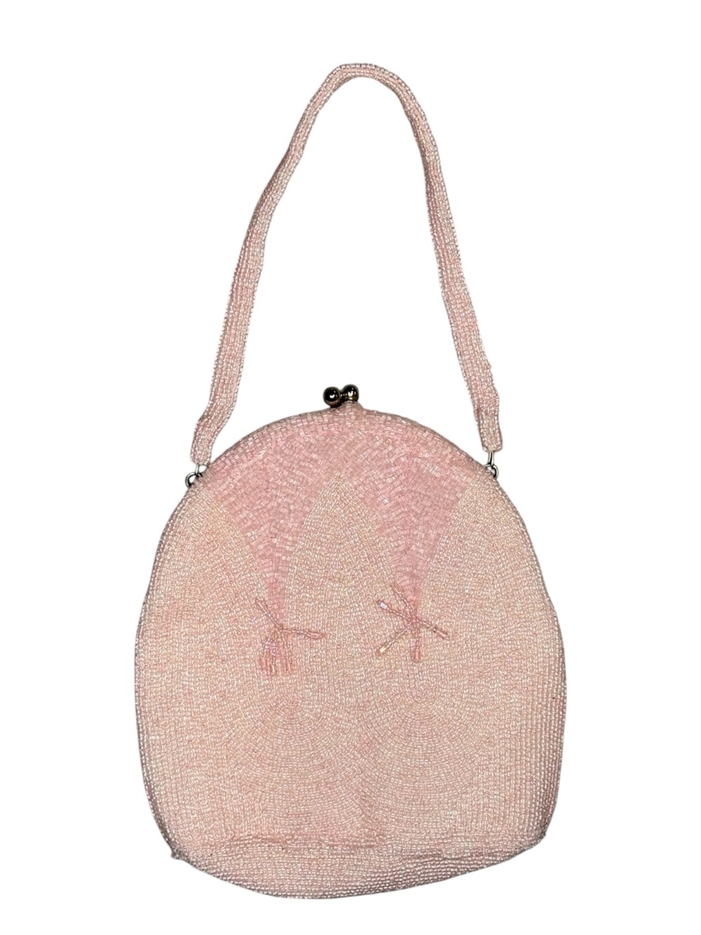 Vintage Richere Pink Beaded Evening Bag Kiss Lock Handmade Japan